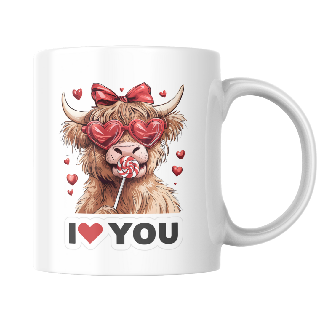Highland cow valentines mug