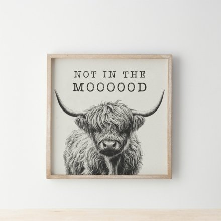 'Not in the Mooood' Highland cow plaque - Home decor - Funny sign