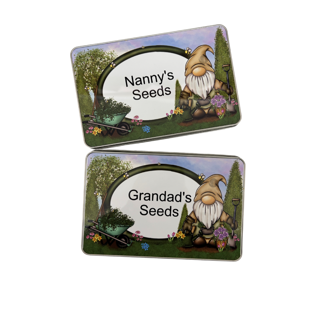 Personalised gonk seed tin