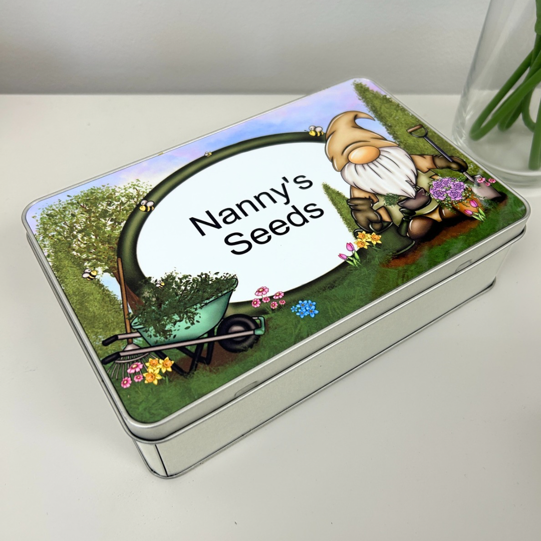 Personalised gonk seed tin