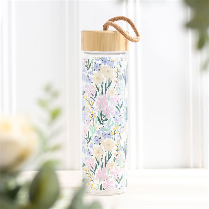 Floral water bottle with bamboo lid - gift for her - Mothers day gift