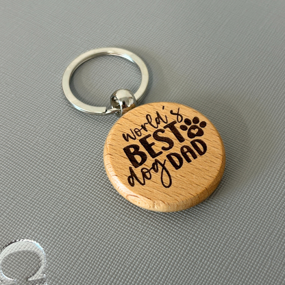 'Worlds best dog dad' Wooden keyring