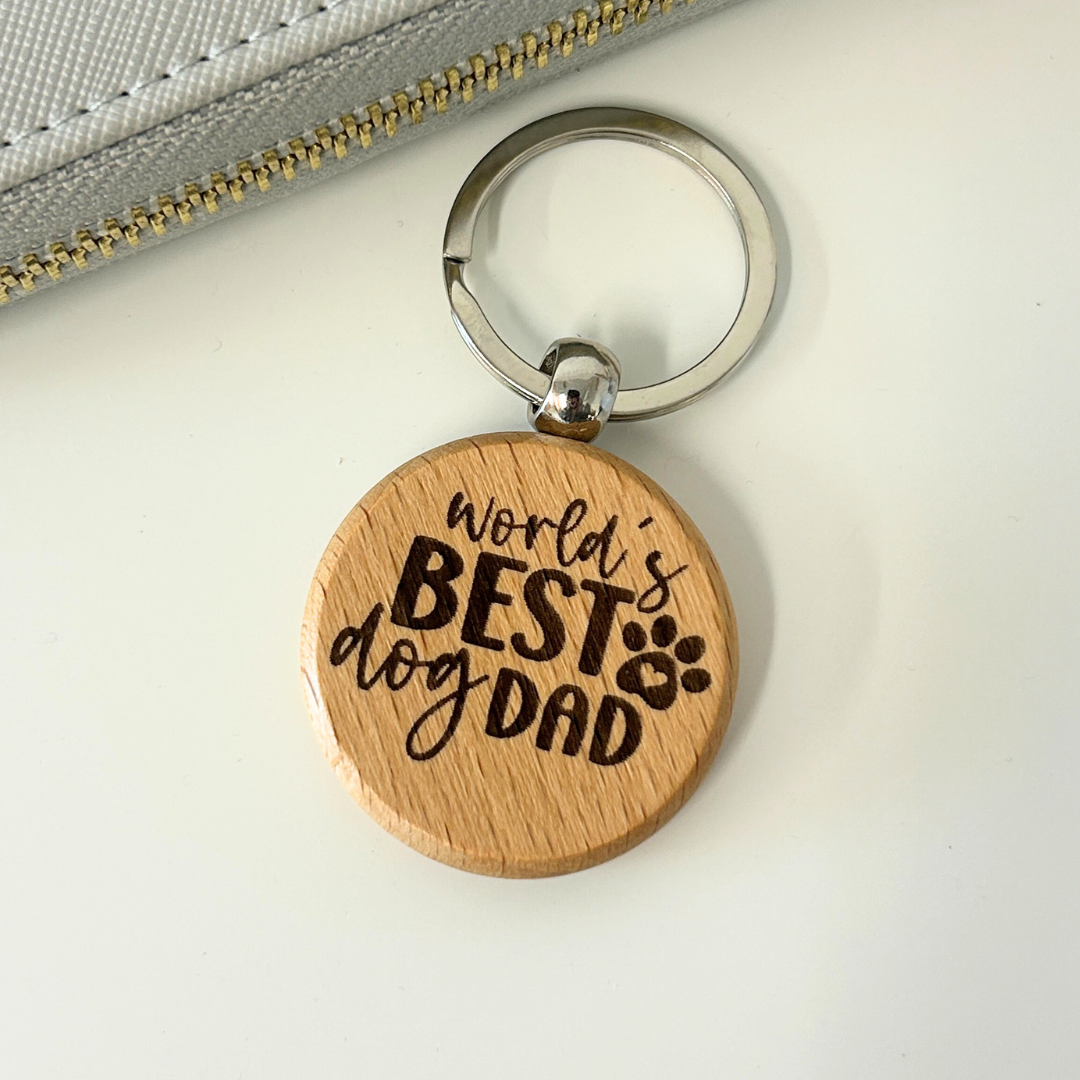 'Worlds best dog dad' Wooden keyring