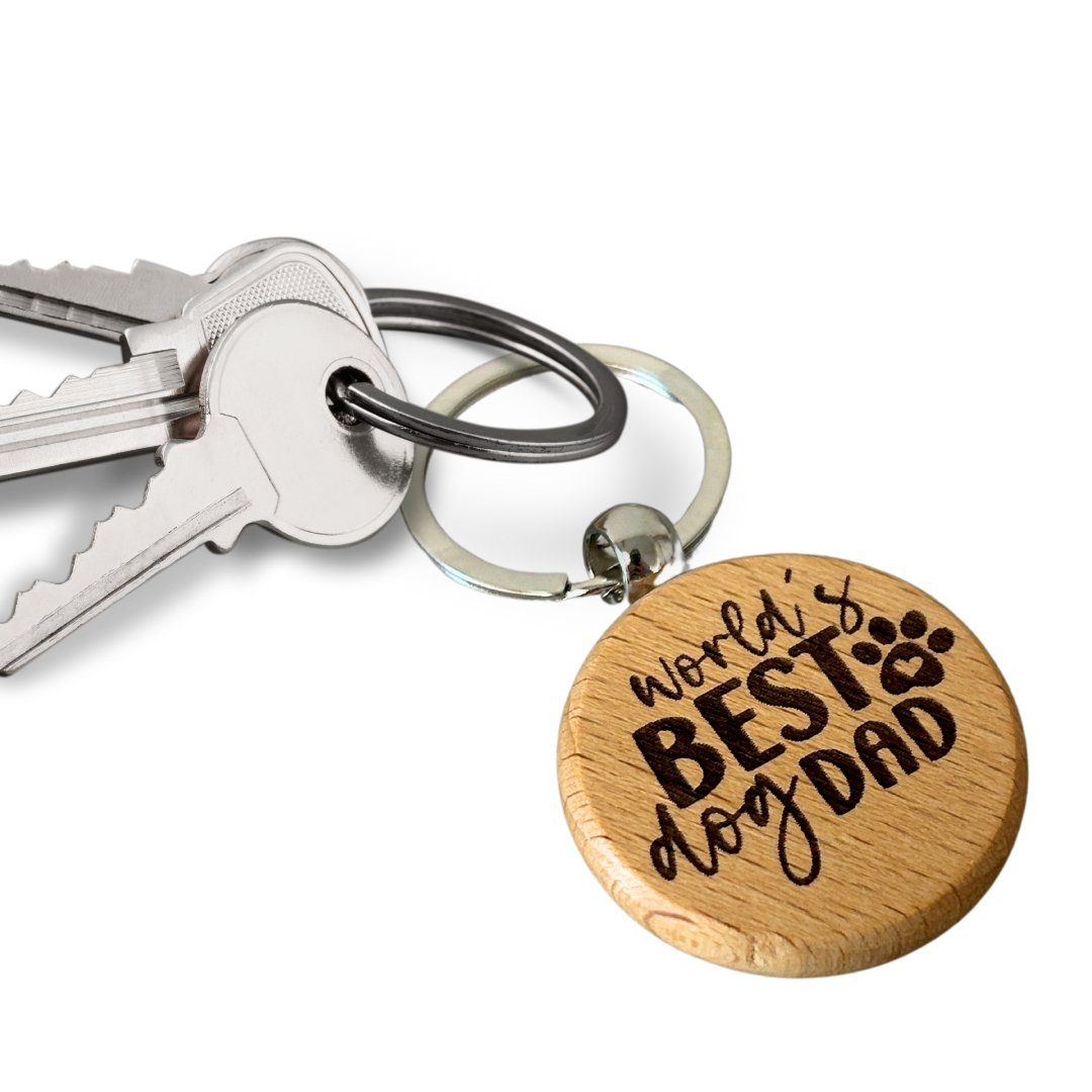 'Worlds best dog dad' Wooden keyring