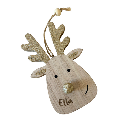 Personalised christmas reindeer bauble - gold glitter ears