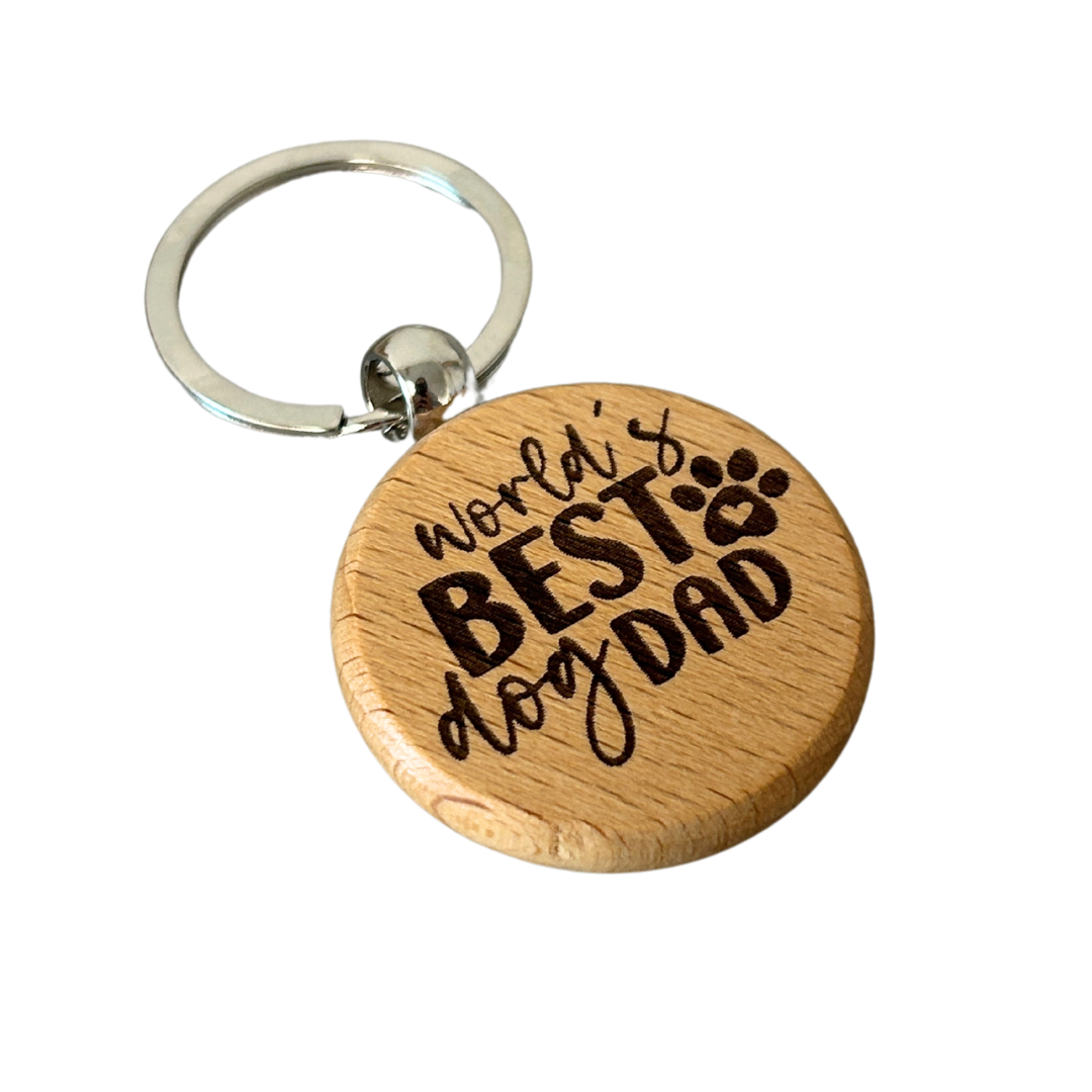'Worlds best dog dad' Wooden keyring