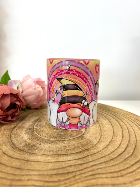 Pink Rainbow Gonk Mug | Cute Gnome Coffee Cup |