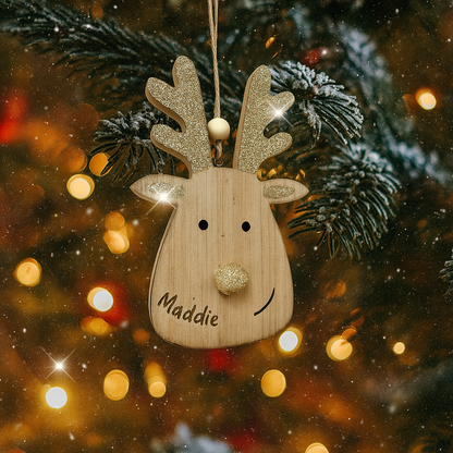 Personalised christmas reindeer bauble - gold glitter ears