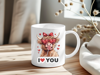 Highland cow valentines mug