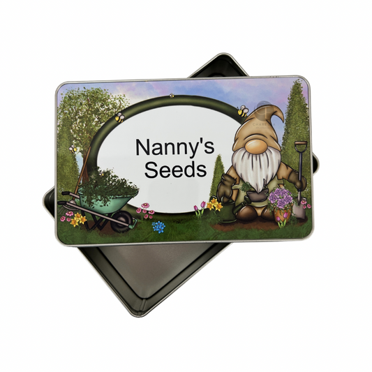 Personalised gonk seed tin